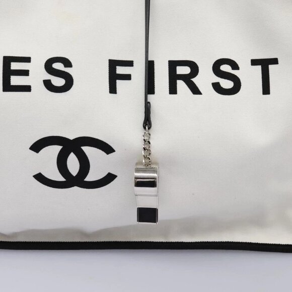 CHANEL Ladies First Tote Bag Canvas Black White CC Auth PP319AV - Picture 12 of 16